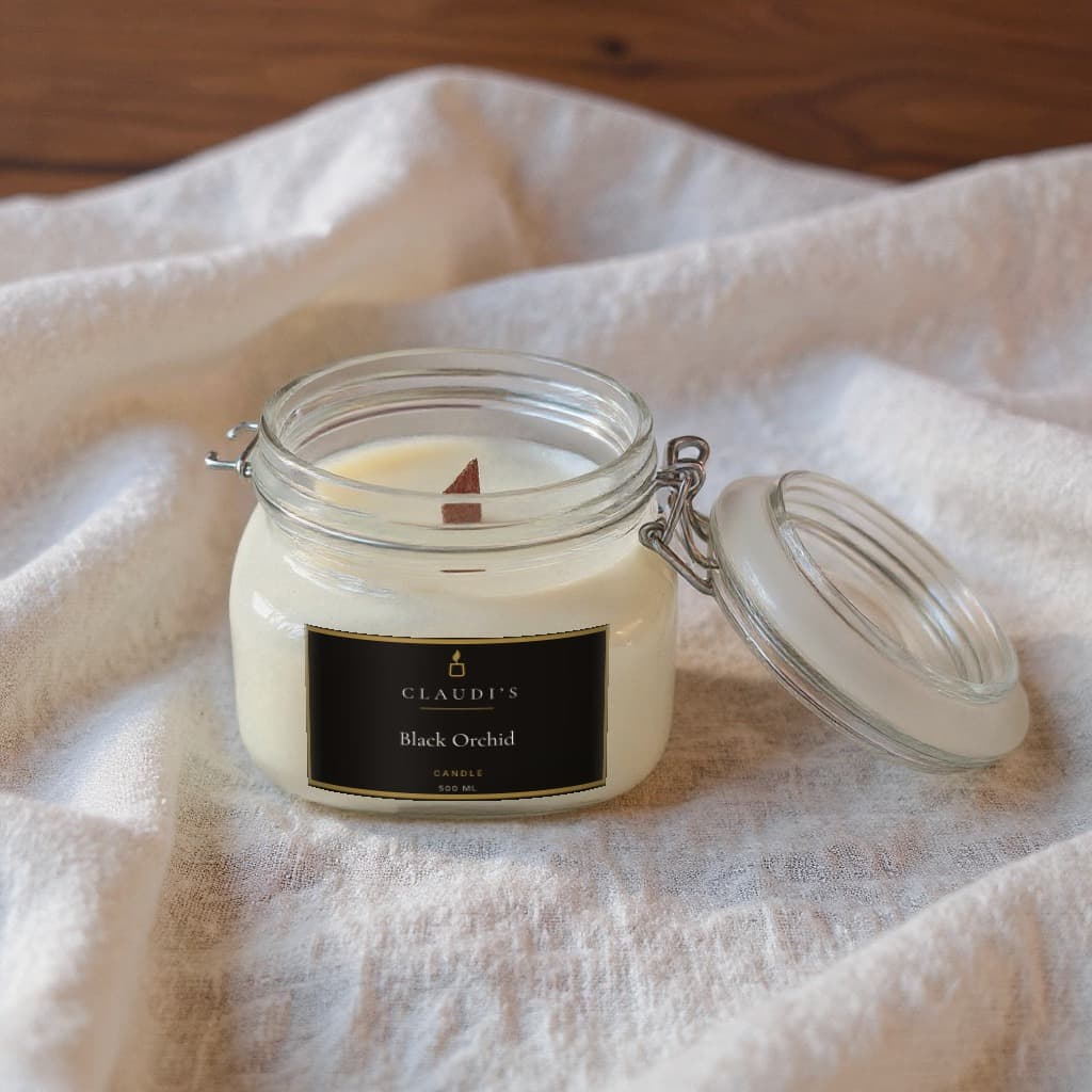 Black Orchid — Flip Top Jar, 500ml · Wooden wick — candle by Claudi's