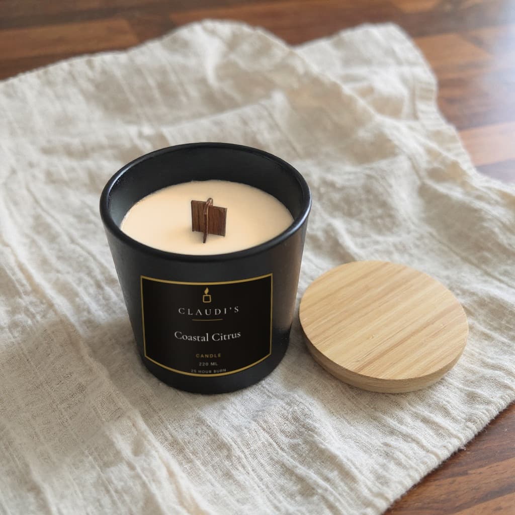 Coastal Citrus — Bamboo Jar, 220ml · Cross-wooden wick — candle by Claudi's