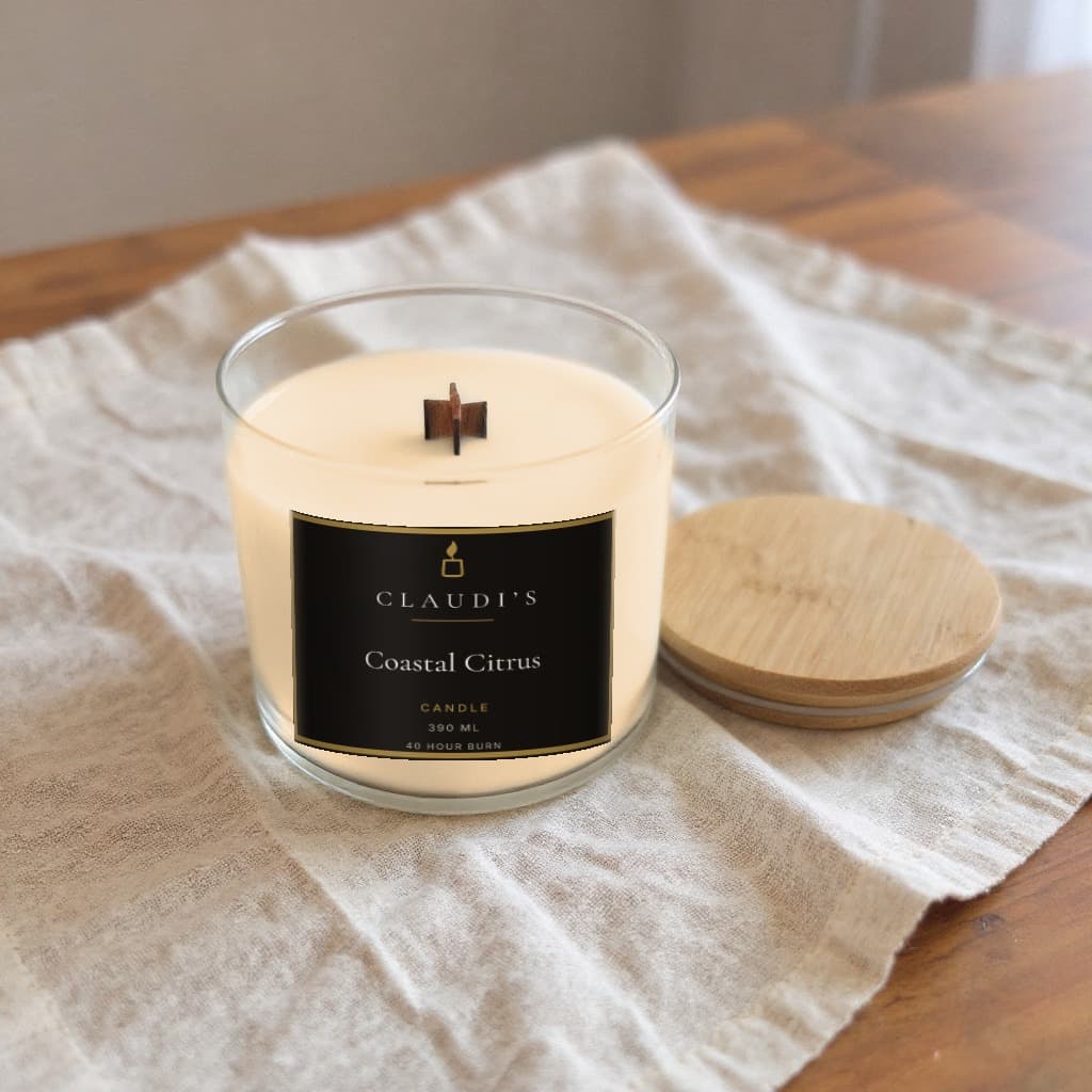 Coastal Citrus — Bamboo Jar, 390ml · Cross-wooden wick — candle by Claudi's